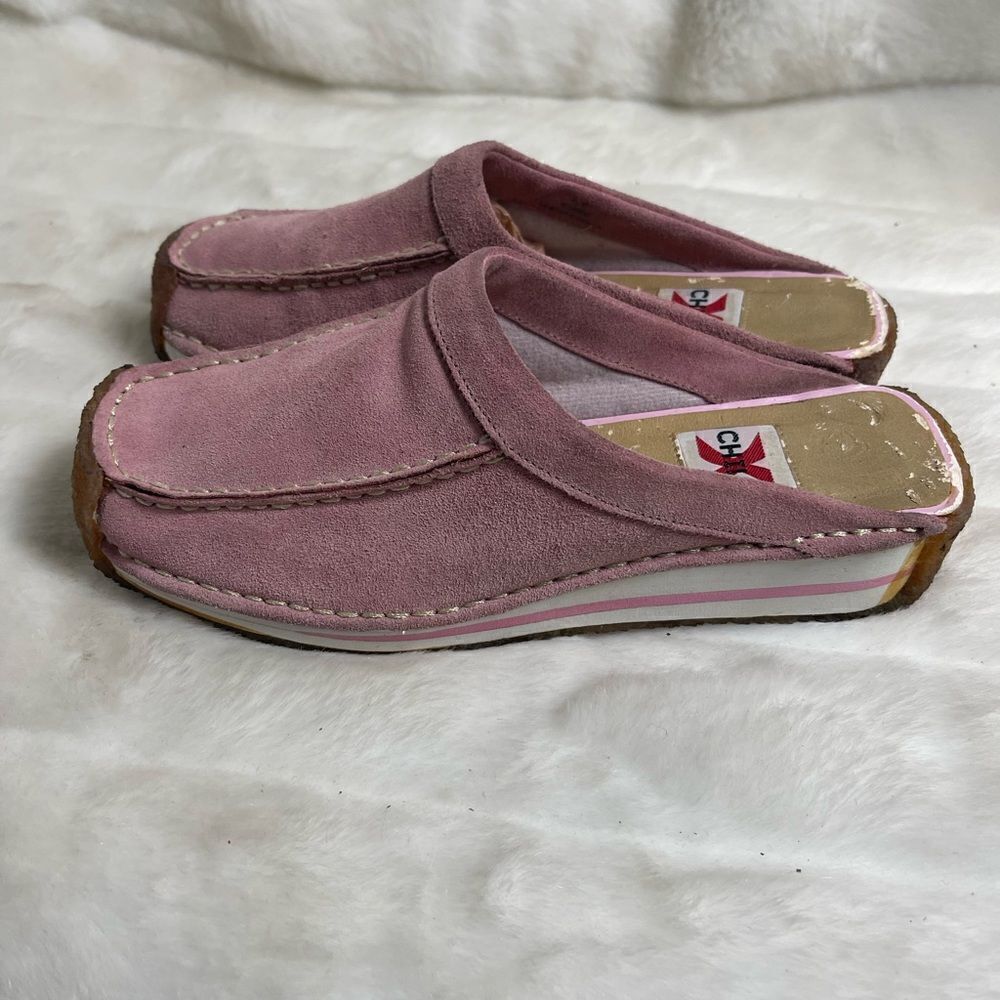 Chilis  Bobbie leather suede pink  slip on clogs square toe rubber soles SZ8.5 M
